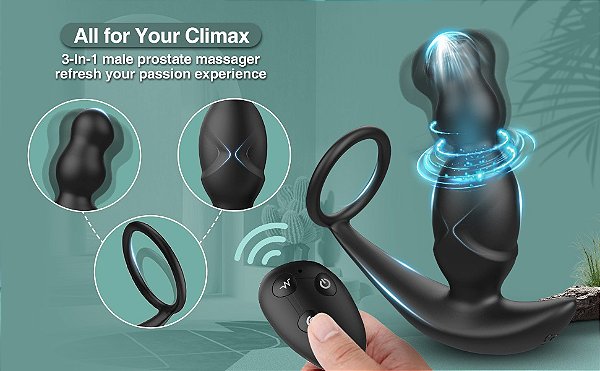 NVTOYS  LUSE - Estimulador de próstata recarregável com movimento rotativo com anel peniano