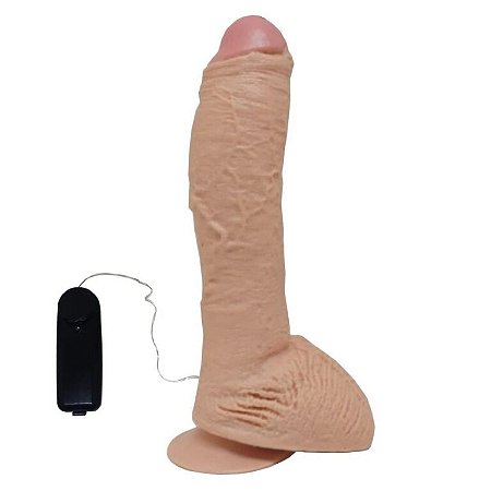 PÊNIS DE BORRACHA REALÍSTICO COM ESCROTO VENTOSA E VIBRADOR BULLET 22X5CM