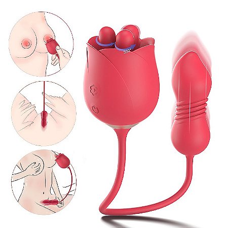 S-Hande Rose Pro 6 - VIBRADOR RECARREGÁVEL DUPLO ROSE CLITORIS E PONTO G 9 VIBRAÇÕES VAI E VEM