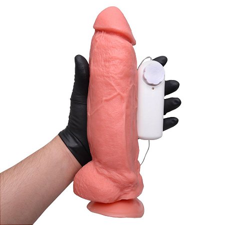 HUMILDE - PÊNIS DE BORRACHA SILICONE COM VIBRADOR E VENTOSA 23,3 X 5,6 CM - COR BEGE