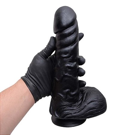 PÊNIS DE BORRACHA SILICONE COM VENTOSA 21 X 4,7 CM - COR PRETA