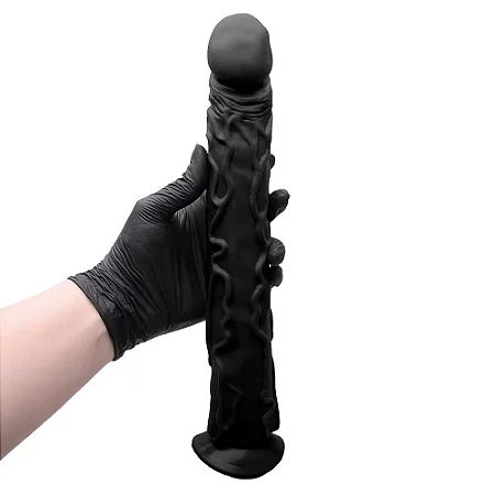 PÊNIS DE BORRACHA SILICONE MACIÇO 32 X 4,2 CM - COR PRETA