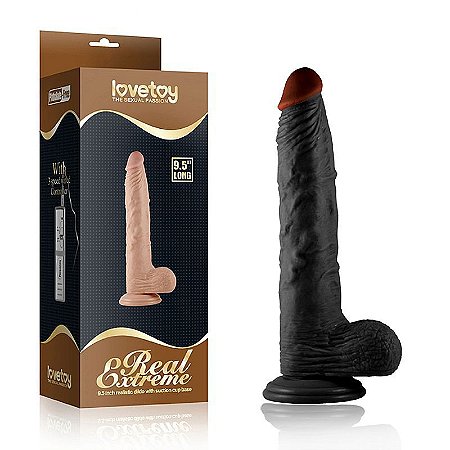 LOVETOY REAL EXTREME 9'5 - PRÓTESE REALÍSTICA COM GLANDE DEFINIDA, VEIAS, ESCROTO E VENTOSA - 23 X 4,2 CM | COR: PRETO