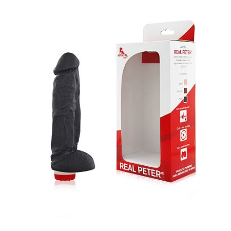 REAL PETER JAMANTA - PÊNIS REALÍSTICO COM VIBRADOR 20X6CM - COR PRETA