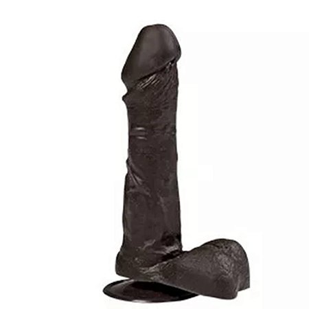 Penis ejaculador 16cm com escroto e ventosa - cor preta