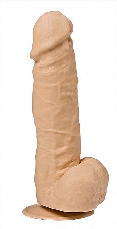 Penis ejaculador 17cm com escroto e ventosa - cor bege