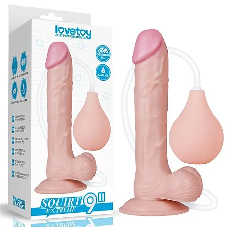 LOVETOY SQUIRT EXTREME 9" - PÊNIS EJACULADOR REALÍSTICO COM VENTOSA E PÊRA E MANGUEIRA - 22 X 3,5 CM