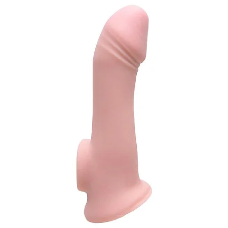 Cock Extender Testicle Ring - CAPA PENIANA COM TEXTURA EM CYBER SKIN MACIO E FLEXÍVEL ANEL PARA ESCROTO - 19x4cm - COR BEGE