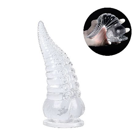 Plug anal transparente formato de tentáculo em silicone com ventosa -15,5x4,0cm