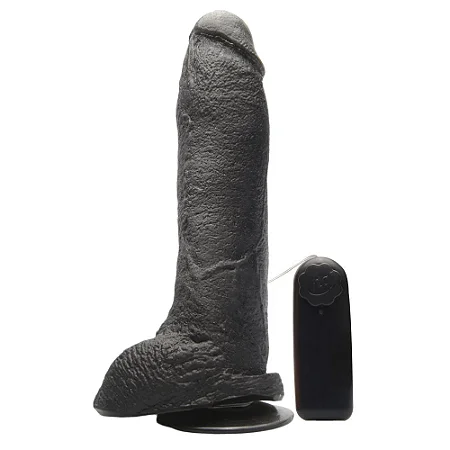 JEFF - PÊNIS DE BORRACHA SILICONE COM VIBRADOR E VENTOSA 24 X 5 CM - COR PRETA