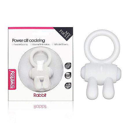 LOVETOY POWER CLIT COCKRING RABBIT - ANEL PENIANO COM ESTIMULADOR DE CLITÓRIS EM FORMA DE ORELHA DE COELHO COM VIBRAÇÃO ÚNICA E POTENTE| COR: BRANCO