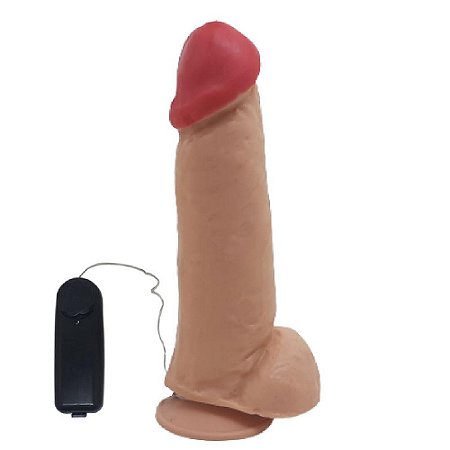 NEW ROCCO - PÊNIS DE BORRACHA REALÍSTICO VEIAS SALIENTES COM ESCROTO VENTOSA E VIBRADOR  - 21X6CM - COR BEGE