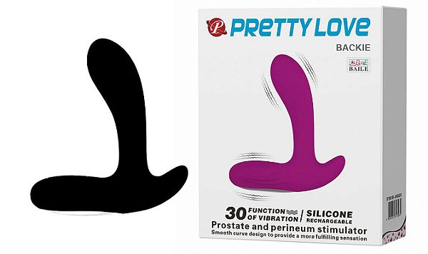 PRETTY LOVE BACKIE - ESTIMULADOR DE PRÓSTATA E PERÍNEO EM SILICONE SOFT TOUCH COM 30 MODOS DE VIBRAÇÃO - 13 X 3 CM - cor preta