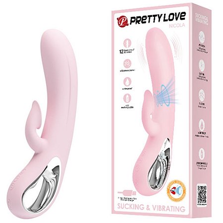 PRETTY LOVE NICOLA - SUGADOR DE CLITORIS VIBRADOR PONTO G RECARREGÁVEL COM 12 MODOS DE SUCÇÃO NO ESTIMULADOR CLITORIANO E 12 FUNÇÕES DE VIBRAÇÃO, A PROVA D'ÁGUA - 24 X 3,5 CM