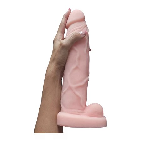 PÊNIS CYBERSKIN COM ESCROTO E VEIAS - 27 X 6 cm - COR BEGE