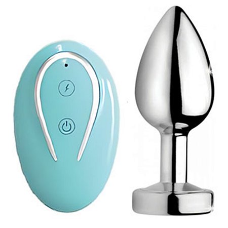 PLUG ANAL EM INOX RECARREGÁVEL COM CONTROLE REMOTO E 10 MODOS DE VIBRAÇÃO - 7,7X3,7CM