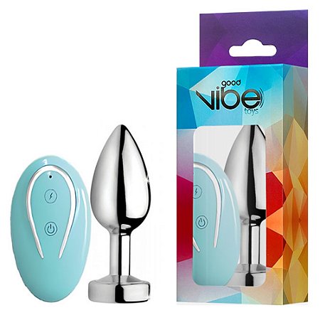 PLUG ANAL EM INOX RECARREGÁVEL COM CONTROLE REMOTO E 10 MODOS DE VIBRAÇÃO - 8,6X3,7CM