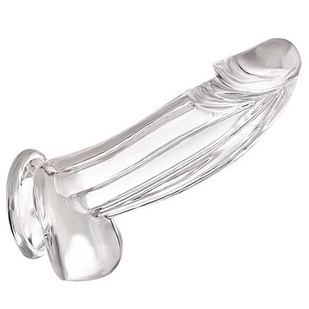 Pênis realístico de silicone transparente com saliências em alto relevo e ventosa - 22 x 5,5cm