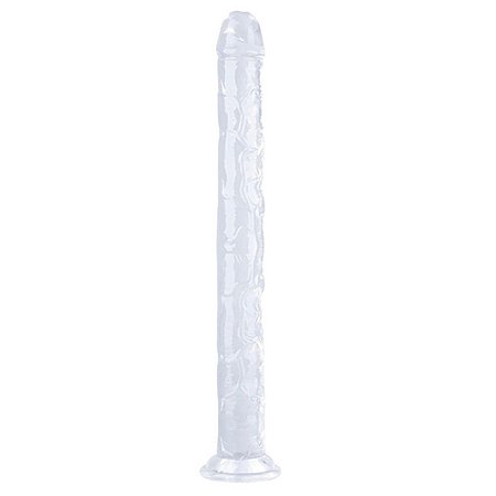 Pênis grande realístico de silicone transparente com saliências em alto relevo e ventosa - 46 x 4,5cm