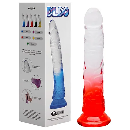 Pênis Realístico Silicone Transparente- 20 X 3,4Cm  - cor vermelha