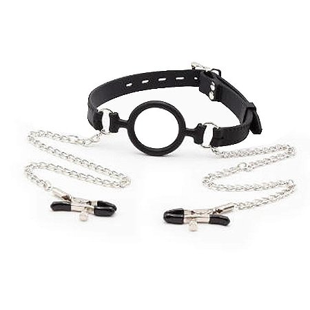 MORDAÇA EM FORMA DE ANEL COM GRAMPOS DE MAMILOS