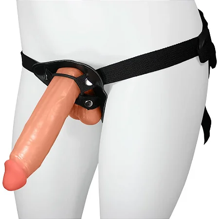 Realistic big strapon Sedutor - Cinta peniana ajustável realístico flexível com escroto - 20x5,5cm - cor bege