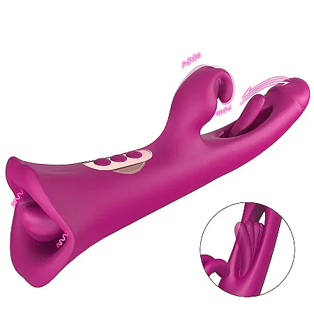 S-HANDE Tease Park 3 in 1 G-spot Vibration Slap Tongue Licking Rabbit Vibrator - vibrador recarregável em formato de boca e movimento de dedilhar