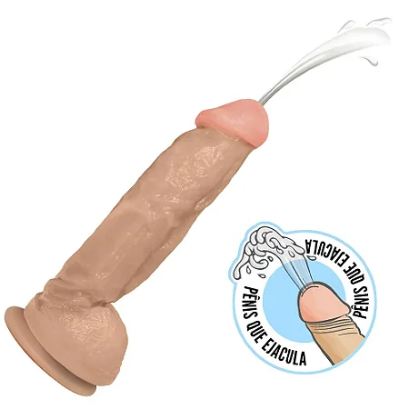 Realistic big dildo King Ejaculador - Pinto de borracha realístico flexível com escroto, ventosa e ejacula - 19x5cm - cor bege