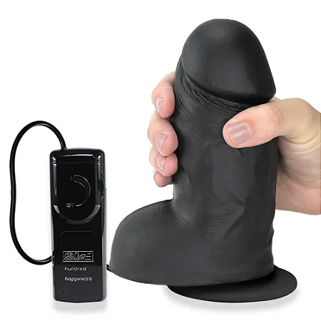 Realistic big dildo Mozinho - Pinto de borracha realístico flexível com escroto, vibrador e ventosa - 15x6,5cm - cor preto