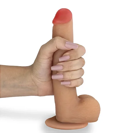 Realistic big dildo Mike - Pinto de borracha realístico flexível com escroto e ventosa - 19x3,5cm - cor bege
