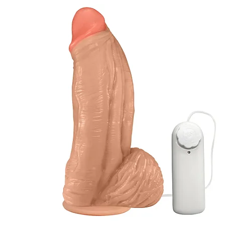Realistic big dildo Large - Pinto de borracha realístico com escroto, vibrador e ventosa - 21x6,5cm - cor bege