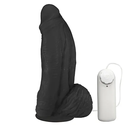 Realistic big dildo Large - Pinto de borracha realístico com escroto, vibrador e ventosa - 21x6,5cm - cor preta