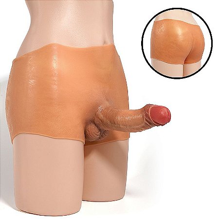 Cinta com pênis realístico em silicone líquido integrada - 18,0x4,0cm