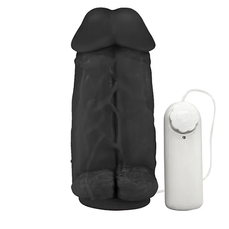 Realistic big dildo Super Amigos - Pinto de borracha realístico para dupla penetração vaginal e anal flexível com escroto, vibrador e ventosa - 16,5 x 6,5cm - cor preta