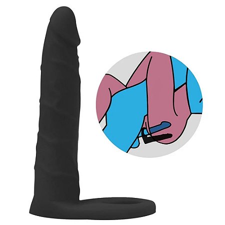 Realistic big dildo anel dupla penetração - Anel peniano companheiro para dupla penetração -15x3cm - cor preta