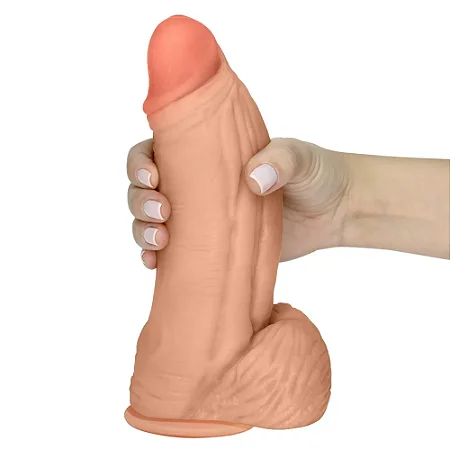 Realistic big dildo Large - Pinto de borracha realístico flexível com escroto e ventosa - 21x6,5cm - cor bege