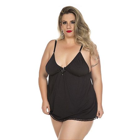 CAMISOLA PLUS SIZE DANTELE FECHADA - COR PRETA