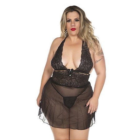 CAMISOLA PLUS SIZE RENDA CURTA - COR PRETA