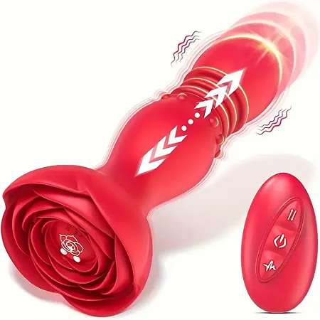 Thrusting Rose Anal Butt Plug - Plug anal recarregável com controle remoto e movimento vai e vem