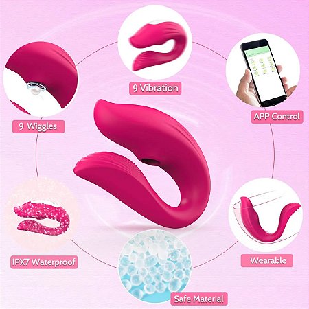 Suction for Couple - vibrador de casal recarregável com sugador em formato de "U" controlado por aplicativo de celular