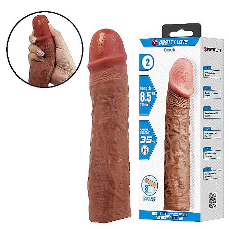 Pretty Love Derek - capa peniana realística com textura em cyber skin - 21,5x4,8cm - cor marrom