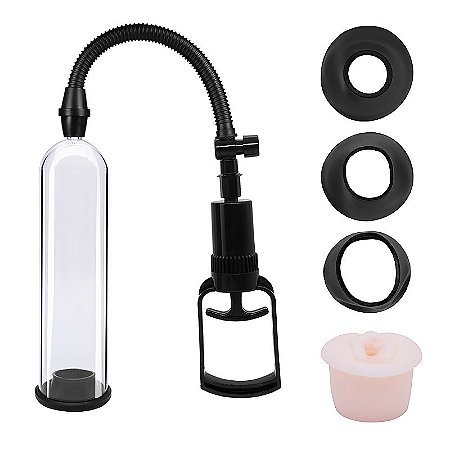 bomba peniana manual com 3 anéis de silicone e 1 forma de vagina