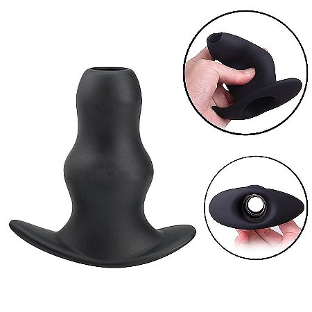 Tunnel Butt Plug Medium Size - Plug anal silicone com túnel na cor preta - tamanho médio - 9.7 X 4.6 cm