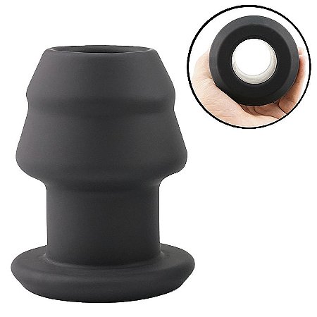 Tunnel Butt Plug Small Size - Plug anal silicone vazado na cor preta - tamanho pequeno - 7.3 X 3.5 cm
