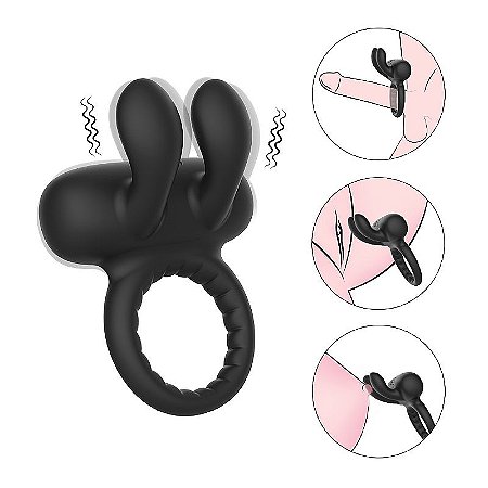 Anel peniano vibratório recarregável com orelha de coelhinho