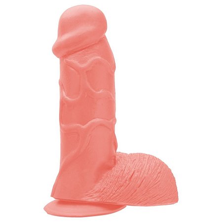PÊNIS DE BORRACHA SILICONE COM VENTOSA 18,5 X 4,8 CM - COR BEGE
