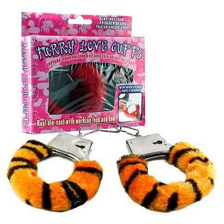 Algemas Reguláveis com Chaves e Pelúcia Hand Cuffs - cor tigre onça