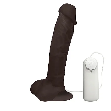 Realistic big dildo Apolo - Pinto de borracha realístico com escroto, vibrador e ventosa - 20x4,5cm - cor chocolate