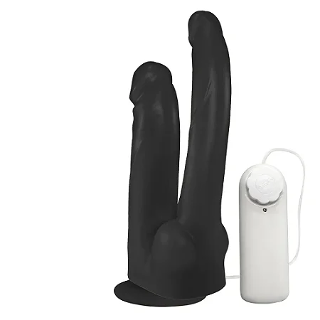 Realistic big dildo double - Pinto de borracha realístico duplo com vibrador e ventosa - 12 x 3,5 cm e 13,7 x 2,5cm - cor preta