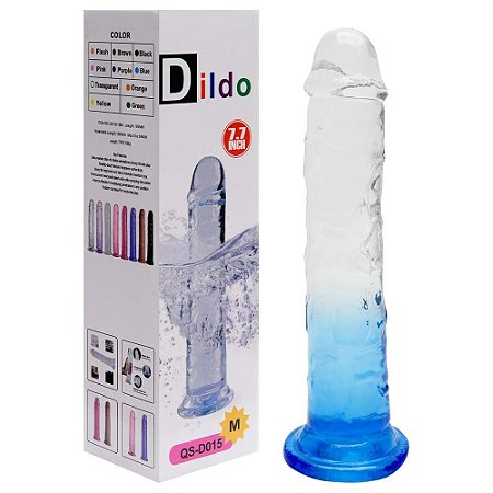 Pênis realístico de silicone transparente com ventosa - 19,5 X 3,8Cm - cor azul